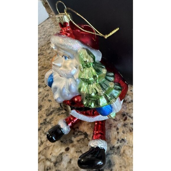 Vintage Mikasa Glass Dangling Leg Santa Holiday Ornament Toy Sack Christmas Tree - Picture 3 of 7